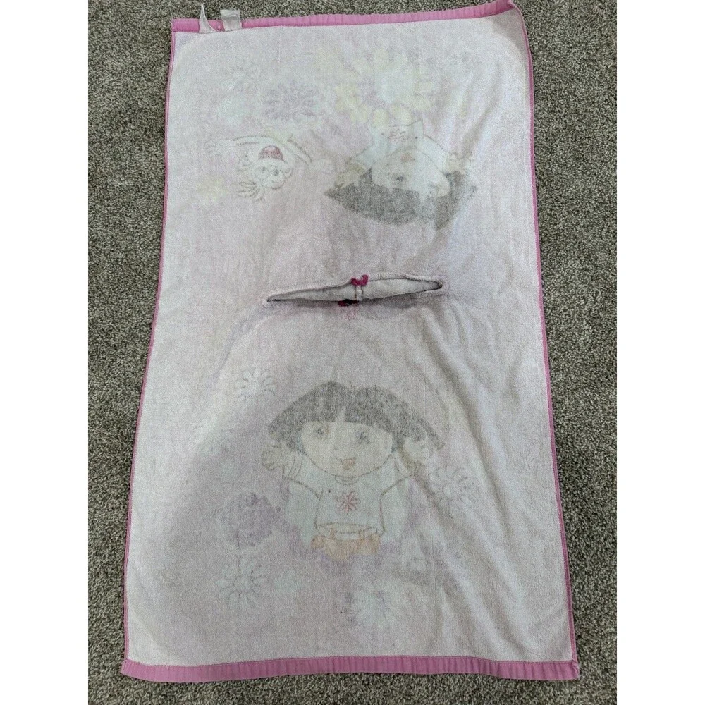Vintage Y2K Dora The Explorer Boots Towel Poncho Hooded Beach Towel Pink